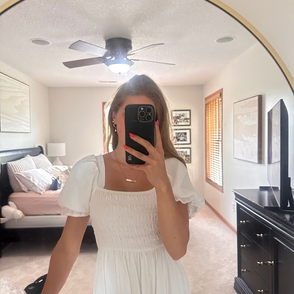 White Puff Sleeve Midi Dress